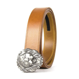 Kožený opasok s automatickou prackou LION HEAD - Koňaková