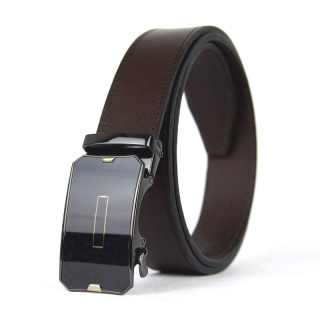 Kožený opasok s automatickou prackou BLACK GLASS - Tmavo hnedá