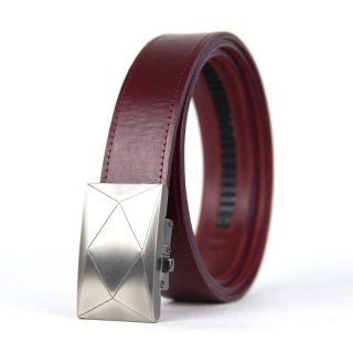 Kožený opasok s automatickou prackou NICKEL POLYGON - Bordová