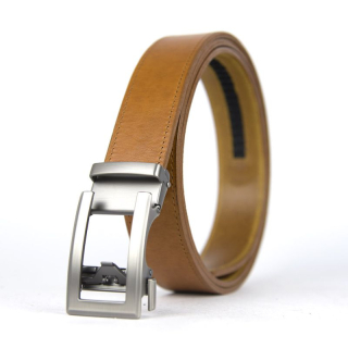 Kožený opasok s automatickou prackou NICKEL ELEGANT - Koňaková