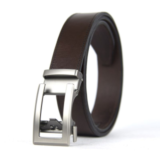 Kožený opasok s automatickou prackou NICKEL ELEGANT - Tmavo hnedá