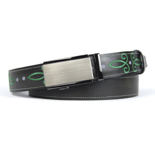 Kožený opasok s výšivkou, automatická pracka, 147cm, Limitovaná edícia 03