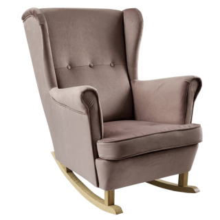 Hojdacie kreslo ušiak, ružové s nohami vo farbe buk