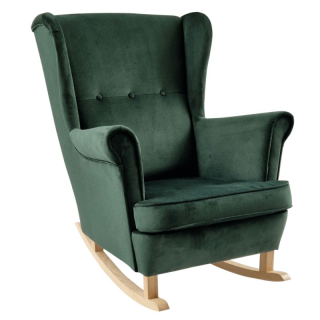 Hojdacie kreslo ušiak, zelené s nohami vo farbe buk