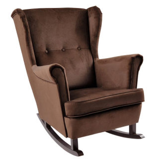 Hojdacie kreslo ušiak, hnedé s nohami vo farbe orech