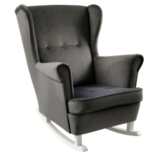 Hojdacie kreslo ušiak, tmavosivé s bielymi nohami