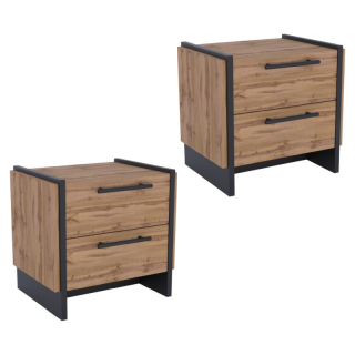 Nočný stolík 2S, 2x šuplík, dub wotan-čierna