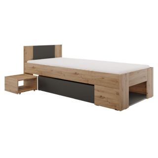 Posteľ s úložným priestorom, 90x200, dub artisan-antracit