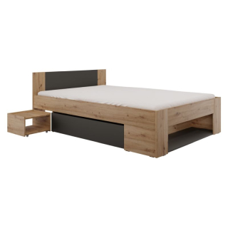 Posteľ s úložným priestorom, 140x200, dub artisan-antracit