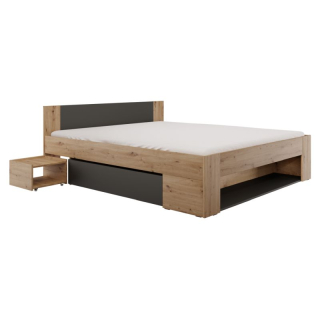 Posteľ s úložným priestorom, 180x200, dub artisan-antracit