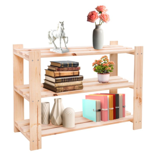 Regál s tromi poličkami, prírodná borovica