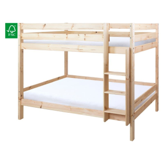 Poschodová posteľ so zábranou 90x200, masív-smrek