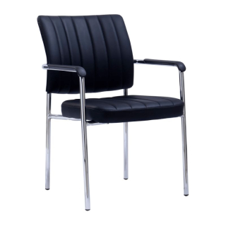 Elegantná zasadacia stolička s podrúčkami, čierna ekokoža-chróm
