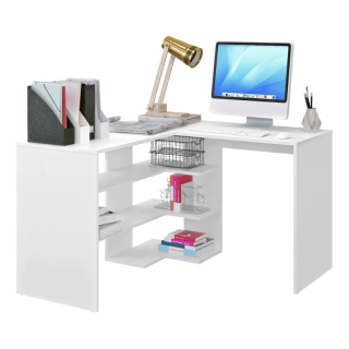 Rohový PC stôl s otvoreným úložným priestorom, biela