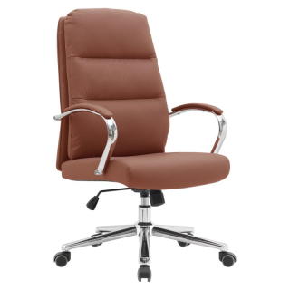 Pohodlné kancelárske kreslo, hnedá camel ekokoža, chróm