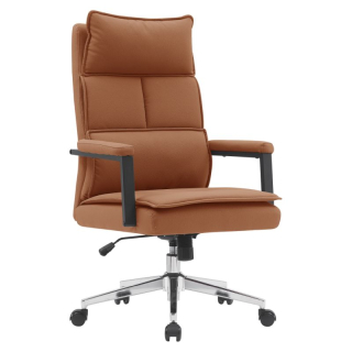 Elegantné kreslo do kancelárie, hnedá camel ekokoža, chróm