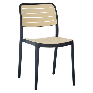 Stohovateľná plastová stolička, čierna-béžová