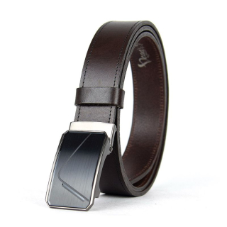 Luxusný kožený opasok s brzdou, šírka 3.5cm – UNLOCK, tmavo hnedá