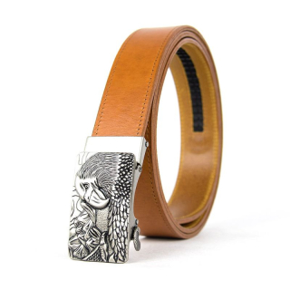 Kožený opasok s automatickou prackou OLD SILVER EAGLE, koňaková