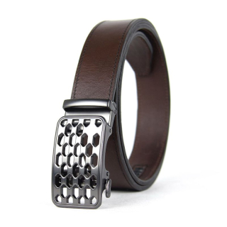 Kožený opasok s automatickou prackou PEARL CHAIN, tmavo hnedá