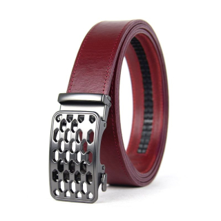 Kožený opasok s automatickou prackou PEARL CHAIN, bordová