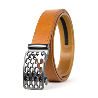 Kožený opasok s automatickou prackou PEARL CHAIN, koňaková