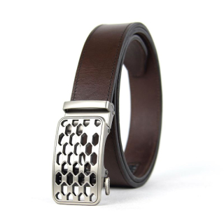 Kožený opasok s automatickou prackou NICKEL CHAIN, tmavo hnedá