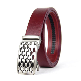 Kožený opasok s automatickou prackou NICKEL CHAIN, bordová