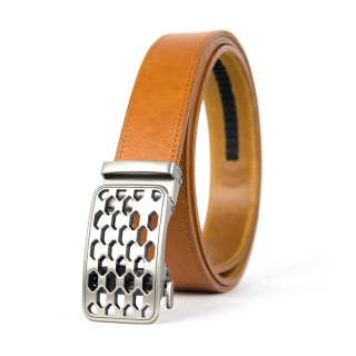 Kožený opasok s automatickou prackou NICKEL CHAIN, koňaková