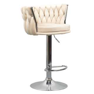 Dizajnová barová stolička, béžová Velvet látka-chróm