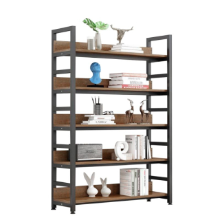 Praktický regál, 5 políc, dub tmavý-čierna