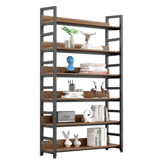 Praktický regál, 6 políc, dub tmavý-čierna