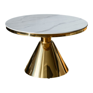 Okrúhly konferenčný stolík, zlatá-biely mramor