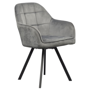 Pohodlné otočné prešívané jedálenské kreslo, tmavosivá Velvet látka