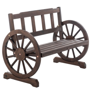 Záhradná drevená lavička s opierkami v tvare kolesa 104 cm, hnedá