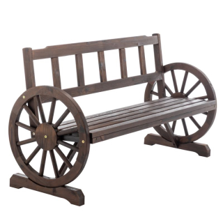 Záhradná drevená lavička s opierkami v tvare kolesa 142 cm, hnedá