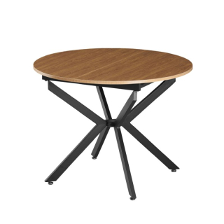 Okrúhly jedálenský rozkladací stôl, dub svetlý-čierna, 100-140 cm