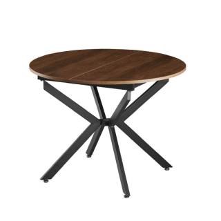 Okrúhly jedálenský rozkladací stôl, dub tmavý-čierna, 100-140 cm