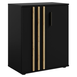 Komoda s ozdobnými lamelami 2D, 2x dvierka, čierna-dub artisan