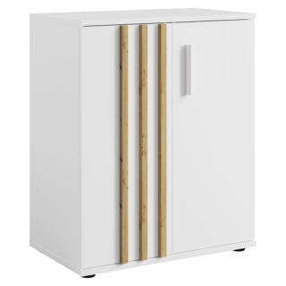 Komoda s ozdobnými lamelami 2D, 2x dvierka, biela-dub artisan