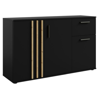 Komoda s ozdobnými lamelami 3D1S, 3x dvierka so zásuvkou, čierna-dub artisan