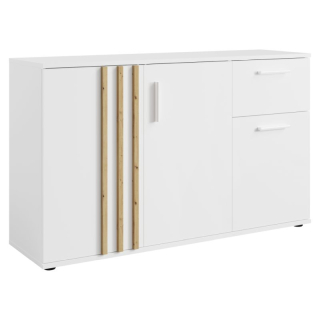 Komoda s ozdobnými lamelami 3D1S, 3x dvierka so zásuvkou, biela-dub artisan