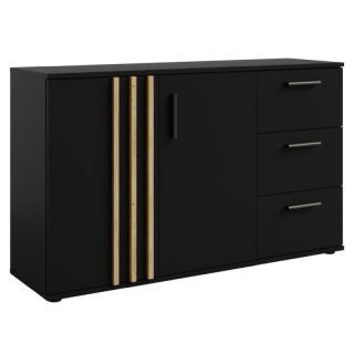Komoda s ozdobnými lamelami 2D3S, 2x dvierka, 3x zásuvka, čierna-dub artisan