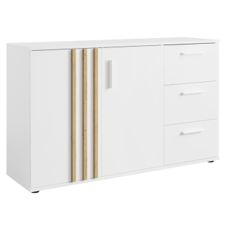 Komoda s ozdobnými lamelami 2D3S, 2x dvierka, 3x zásuvka, biela-dub artisan