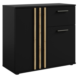 Komoda s ozdobnými lamelami 2D1S, 2x dvierka so zásuvkou, čierna-dub artisan