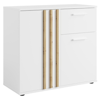 Komoda s ozdobnými lamelami 2D1S, 2x dvierka so zásuvkou, biela-dub artisan