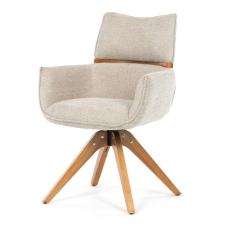 Elegantná jedálenská stolička béžová látka, 360° vratný mechanizmus, masív jaseň
