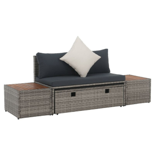 Záhradný ratanový set, 4-dielna súprava, sivá-prírodná-krémová