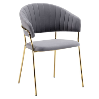 Dizajnové jedálenské kreslo, sivohnedá Velvet látka/gold chróm zlatý