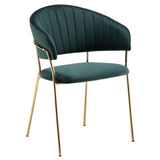 Dizajnové jedálenské kreslo, tmavozelená Velvet látka/gold chróm zlatý